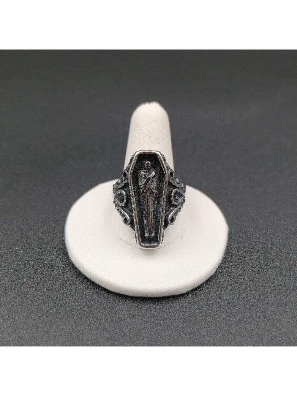 Size 10.5 Stainless Steel Gothic Coffin Dark Aesthetic Band Ring A7458